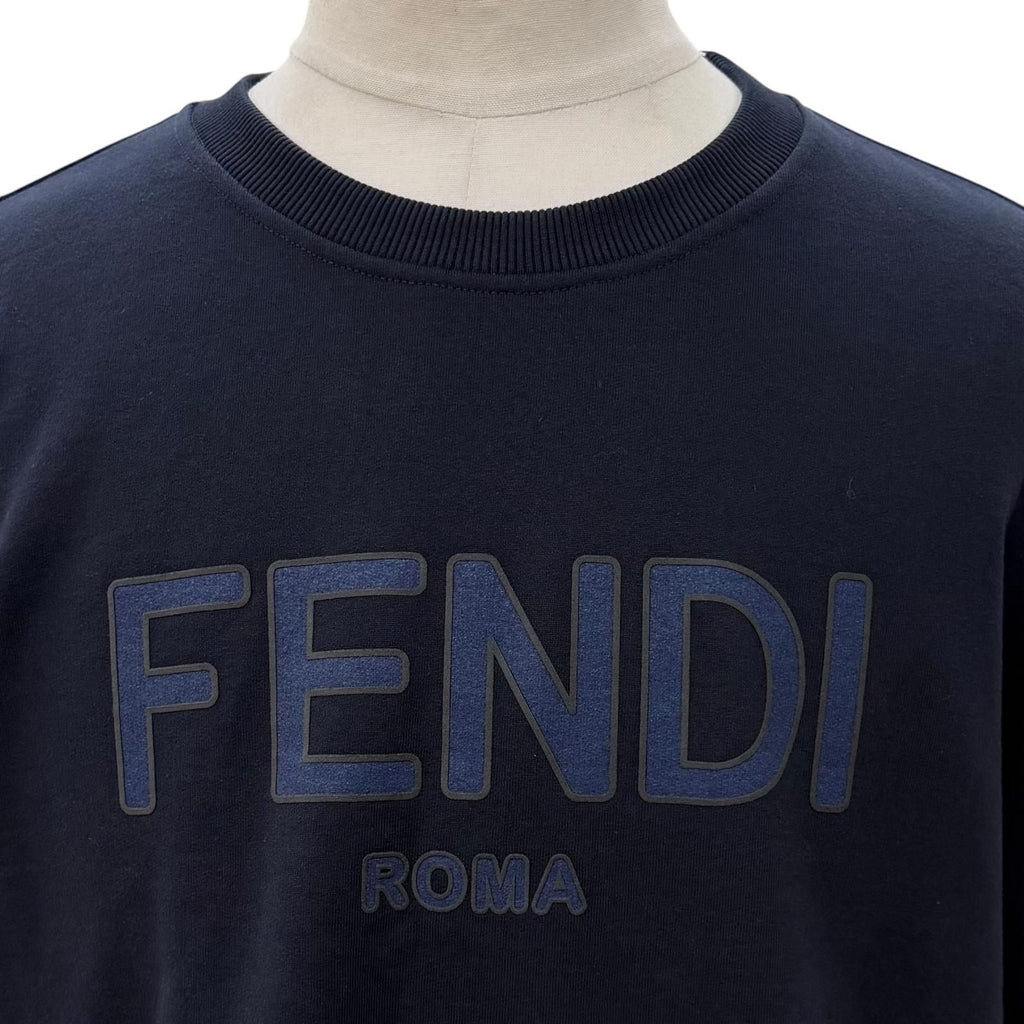 Fendi Logo Print Crew Neck Pullover Sweatshirt Navy XL — view 2