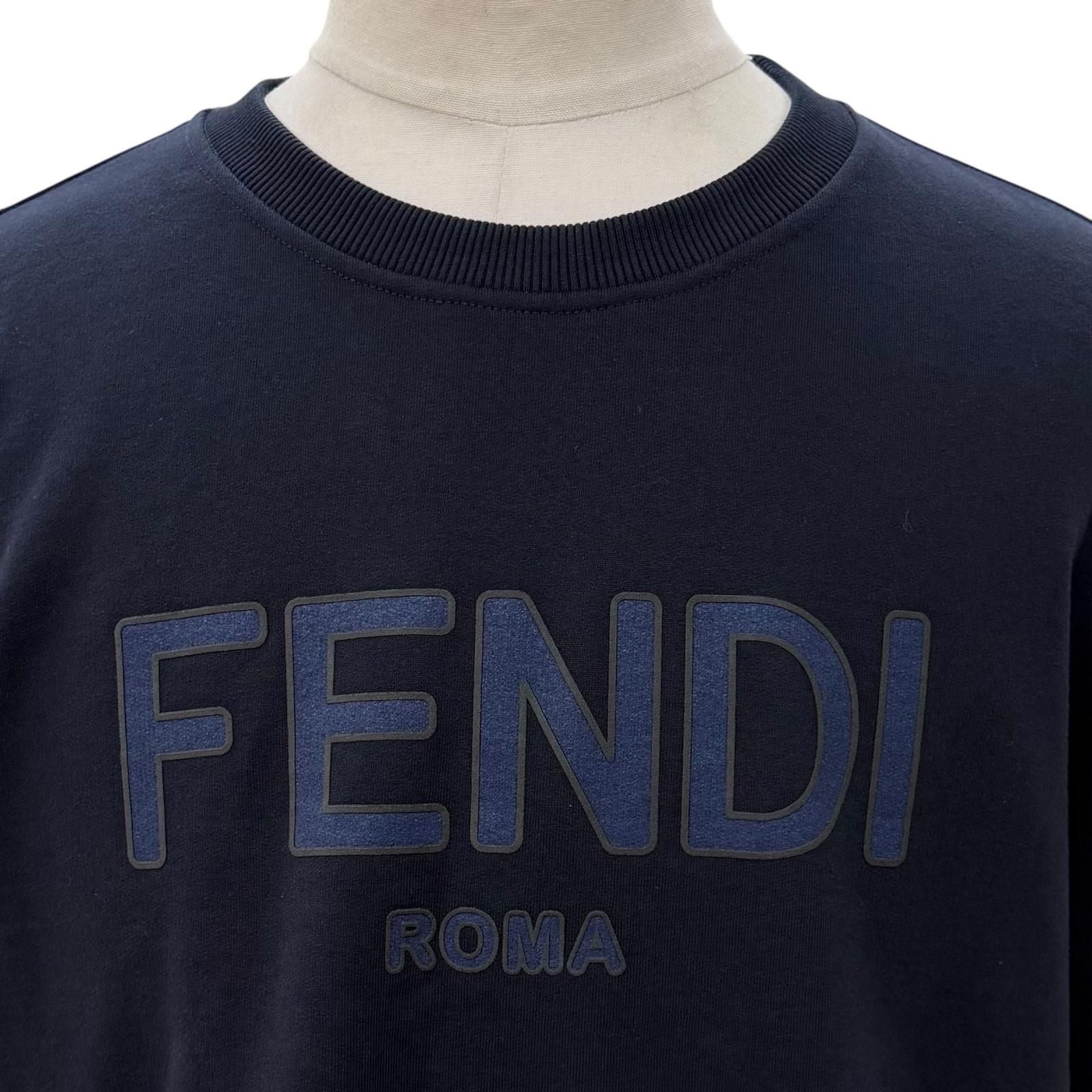 Fendi Logo Print Crew Neck Pullover Sweatshirt Navy XL — view 2