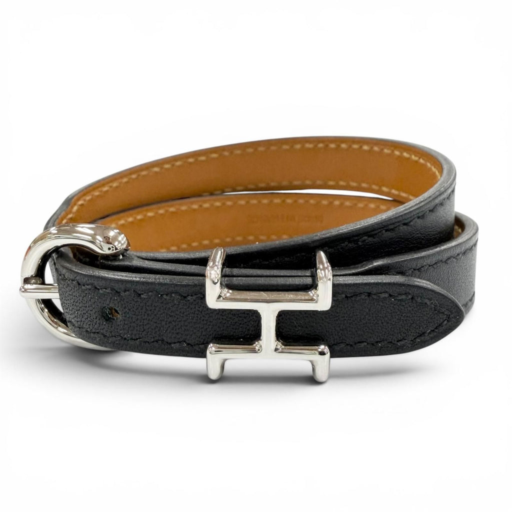 Hermes Trench Silver Swift Leather Bracelet Black T4 and