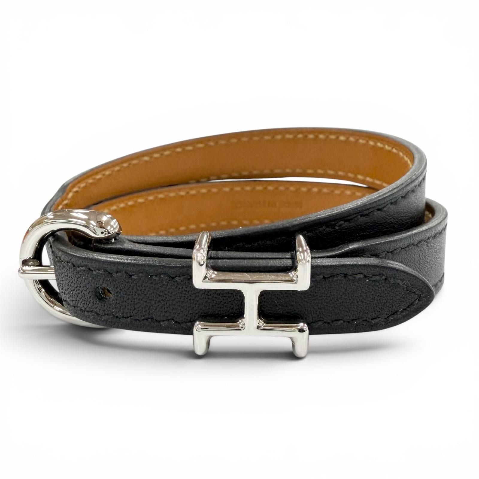 Hermes Trench Silver Swift Leather Bracelet Black T4 and