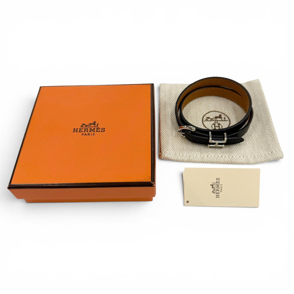 Hermes Trench Silver Swift Leather Bracelet Black T4 and — view 2