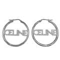 Celine Rhinestone Logo Monochrome Strass Hoop Earrings for Silver