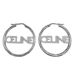 Celine Rhinestone Logo Monochrome Strass Hoop Earrings for Silver