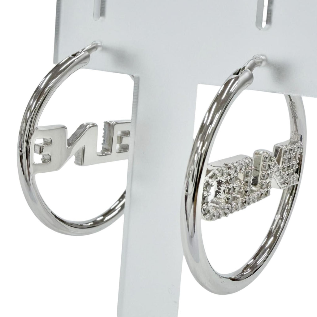 Celine Rhinestone Logo Monochrome Strass Hoop Earrings for Silver — view 3