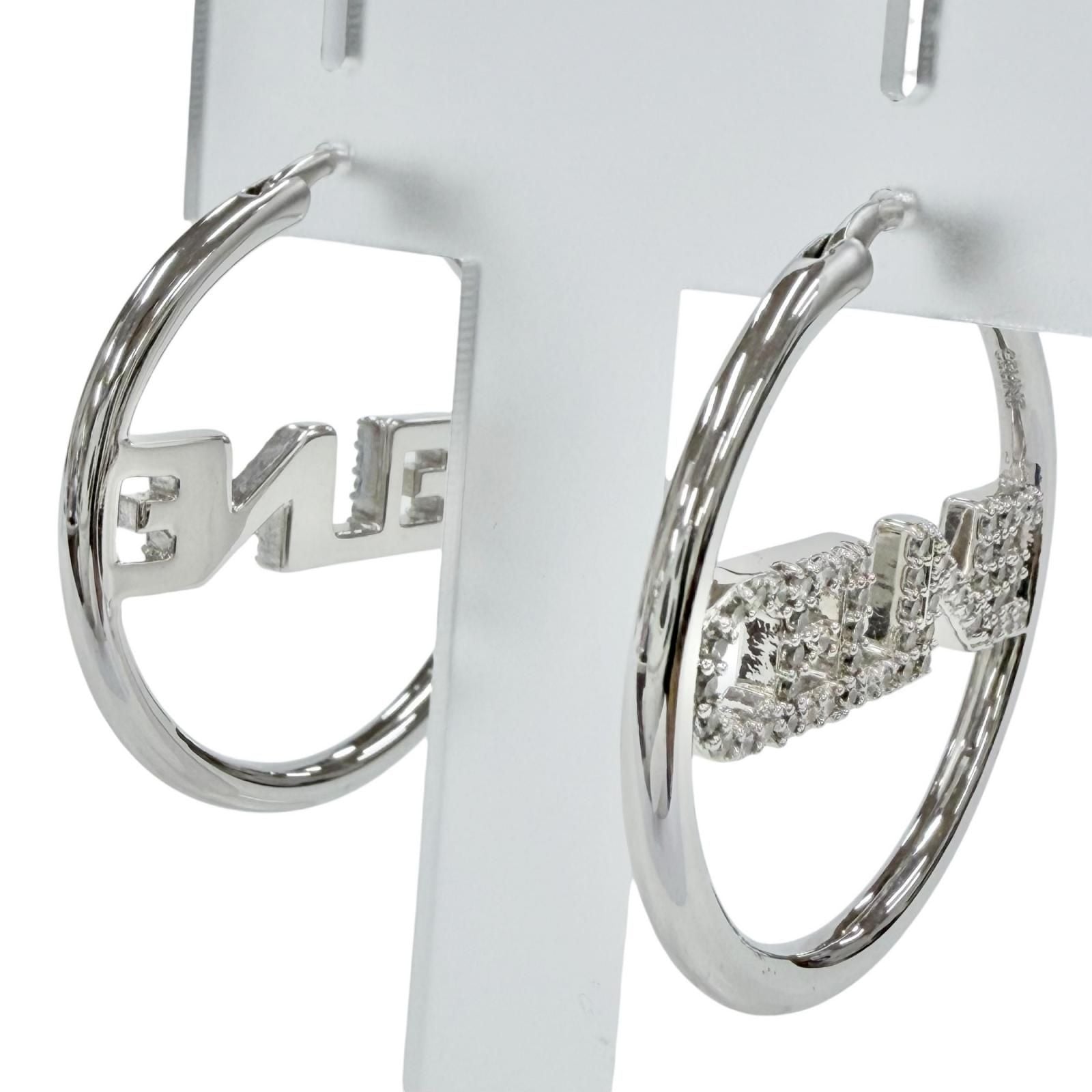 Celine Rhinestone Logo Monochrome Strass Hoop Earrings for Silver — view 3