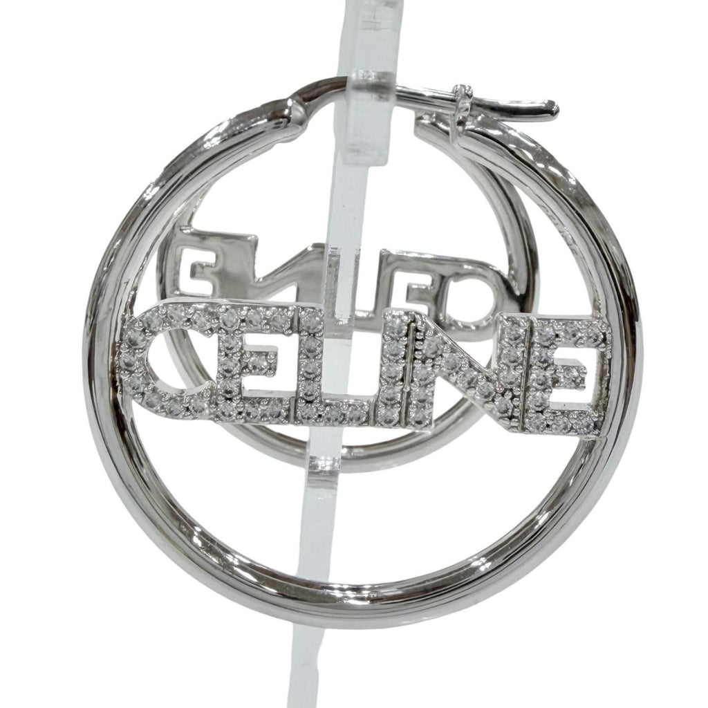 Celine Rhinestone Logo Monochrome Strass Hoop Earrings for Silver — view 5