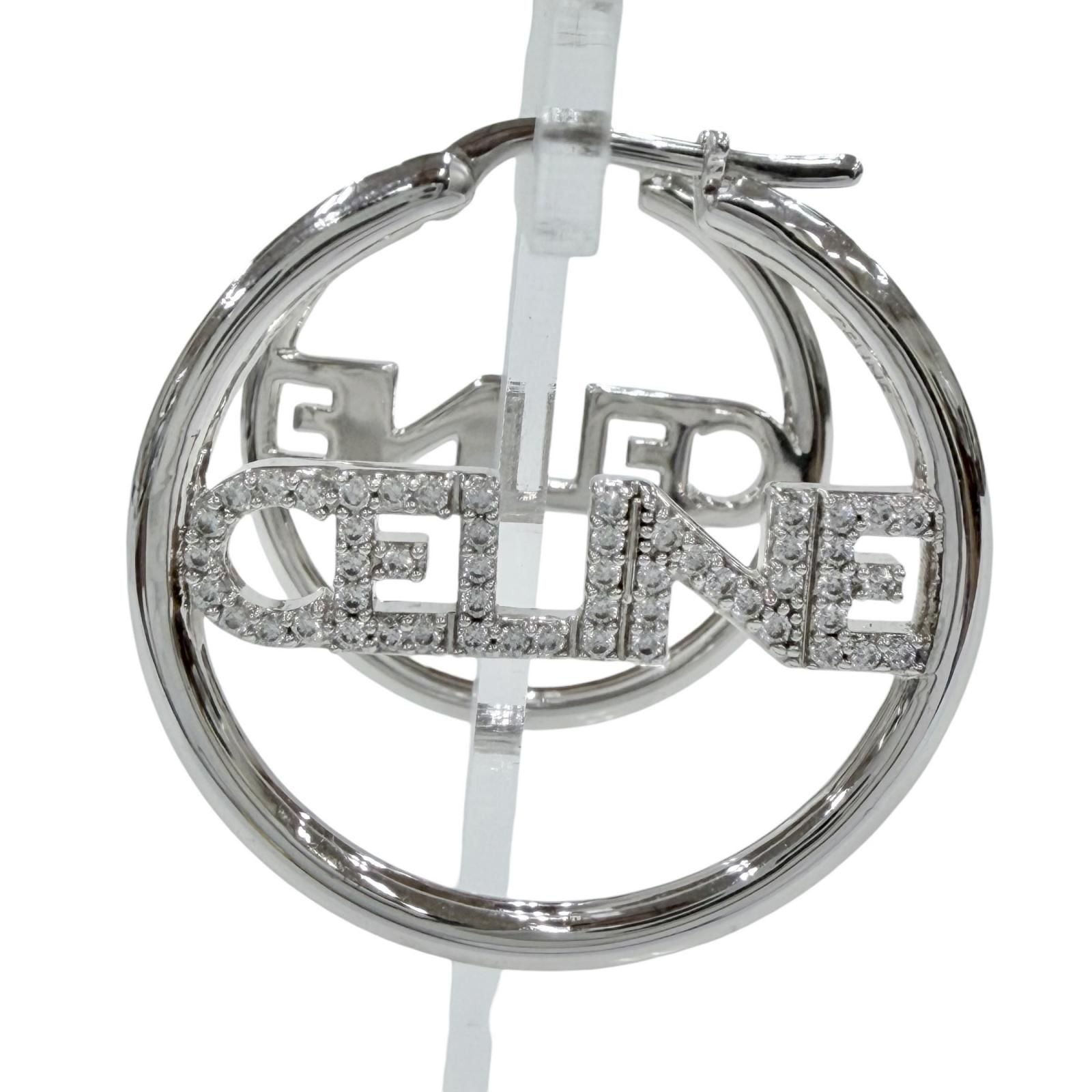 Celine Rhinestone Logo Monochrome Strass Hoop Earrings for Silver — view 5