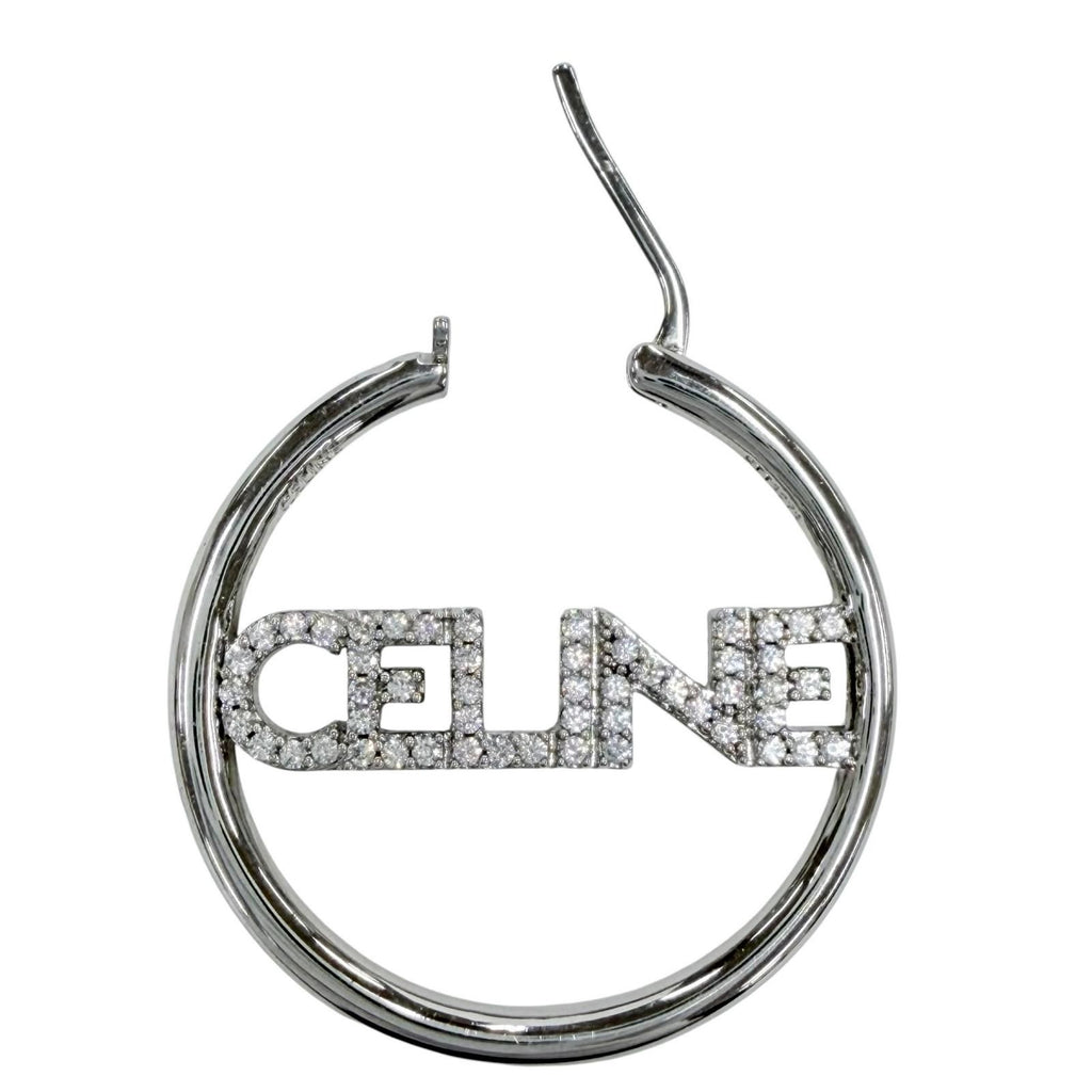 Celine Rhinestone Logo Monochrome Strass Hoop Earrings for Silver — view 8
