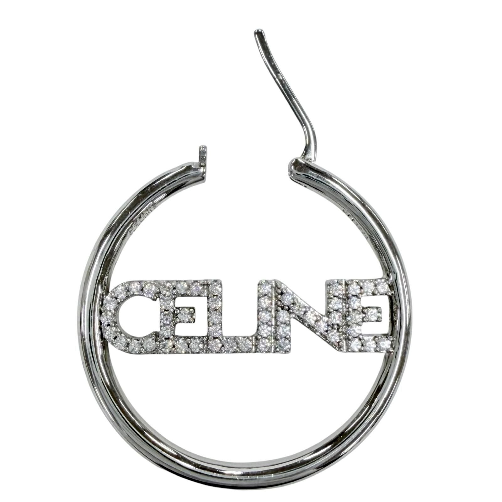 Celine Rhinestone Logo Monochrome Strass Hoop Earrings for Silver — view 8