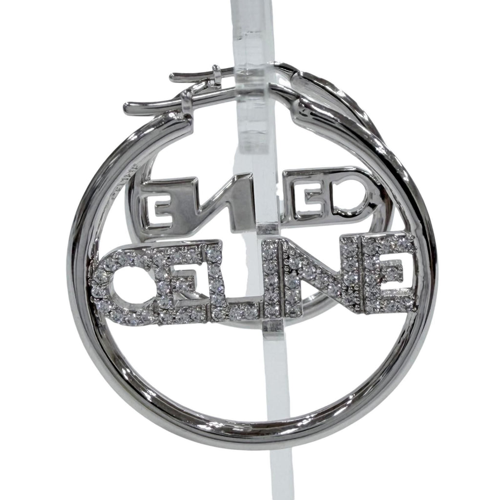 Celine Rhinestone Logo Monochrome Strass Hoop Earrings for Silver — view 7