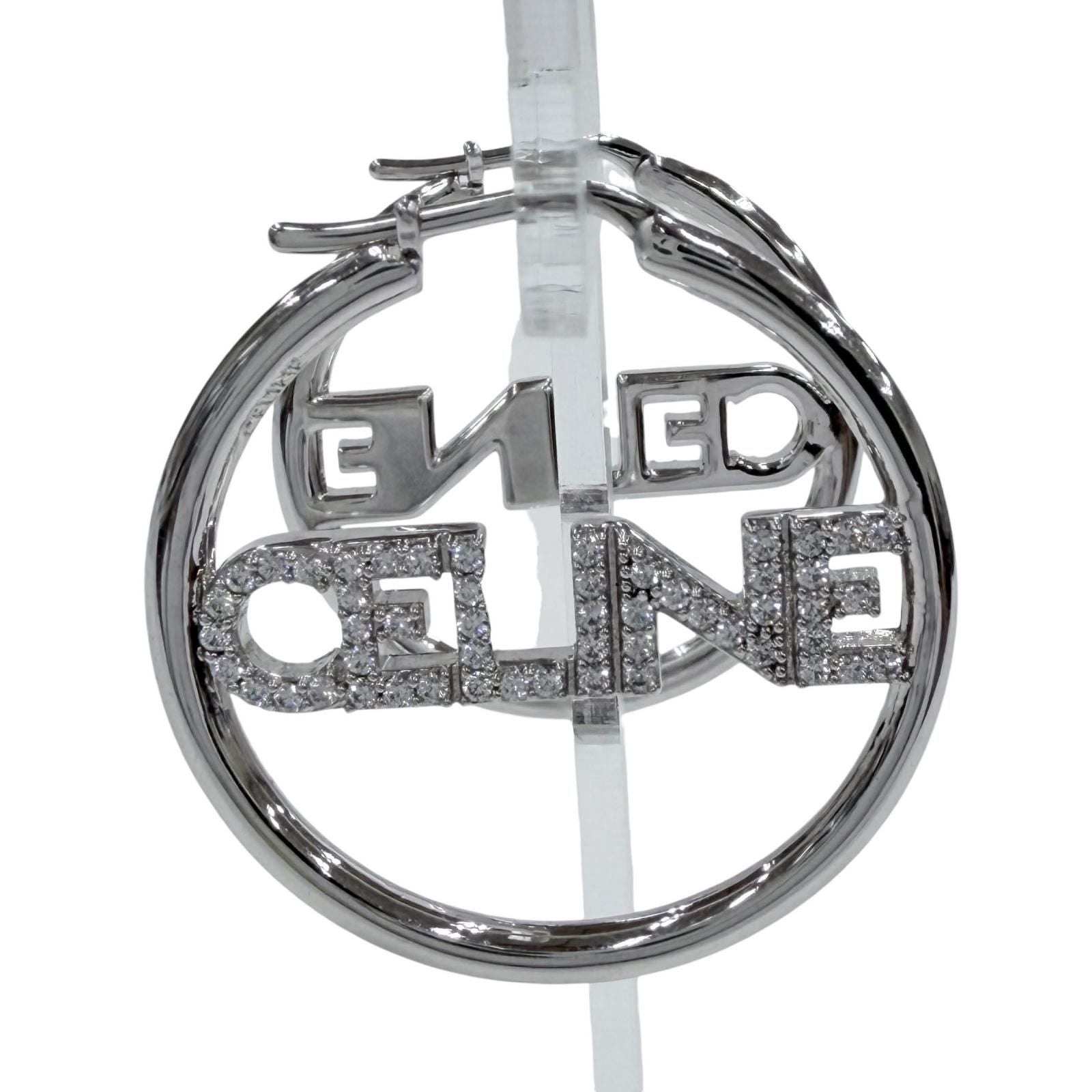 Celine Rhinestone Logo Monochrome Strass Hoop Earrings for Silver — view 7