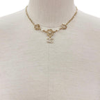 Chanel Rhinestone Pearl CC Logo Flower Motif Necklace Gold — view 2