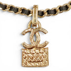 Chanel Rhinestone CC Logo Quilted Bag Motif Chain Necklace Gold Black — view 3