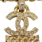Chanel Rhinestone CC Logo Quilted Bag Motif Chain Necklace Gold Black — view 7