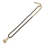 Chanel Rhinestone CC Logo Quilted Bag Motif Chain Necklace Gold Black — view 4