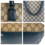 Gucci Beige Green GG Supreme Canvas Leather Tote Bag