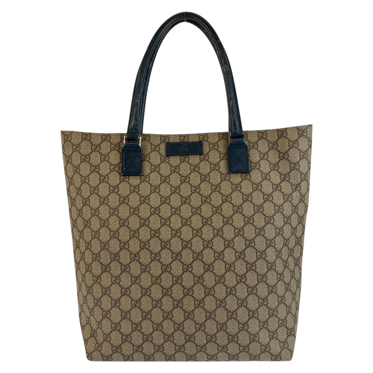 Gucci Beige Green GG Supreme Canvas Leather Tote Bag