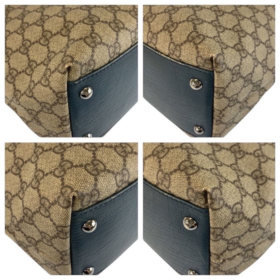 Gucci Beige Green GG Supreme Canvas Leather Tote Bag
