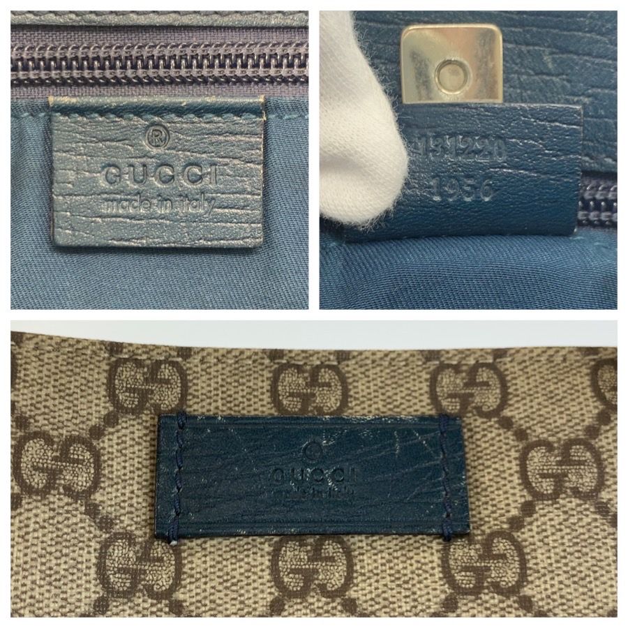 Gucci Beige Green GG Supreme Canvas Leather Tote Bag