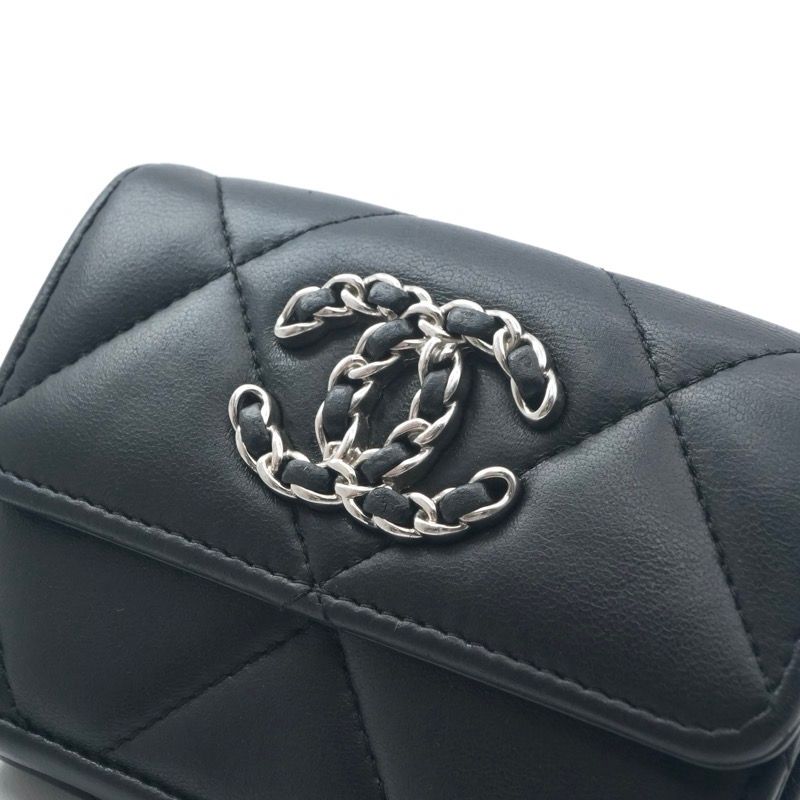 Chanel 19 Wallet Trifold Mini Black Silver Red CC Logo Small — view 4