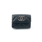 Chanel 19 Wallet Trifold Mini Black Silver Red CC Logo Small