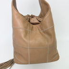 Chanel CC Logo Fringe Drawstring Handbag Leather Beige Vintage — view 5