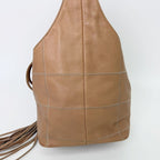 Chanel CC Logo Fringe Drawstring Handbag Leather Beige Vintage — view 6
