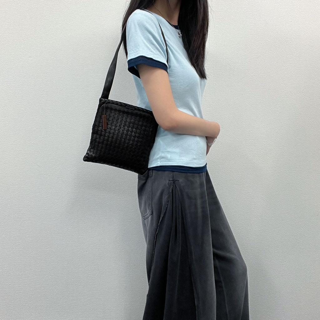 Bottega Veneta Intrecciato Shoulder Bag Leather Dark Brown Vintage