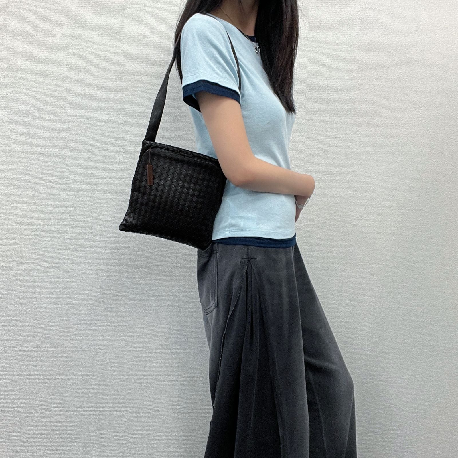 Bottega Veneta Intrecciato Shoulder Bag Leather Dark Brown Vintage