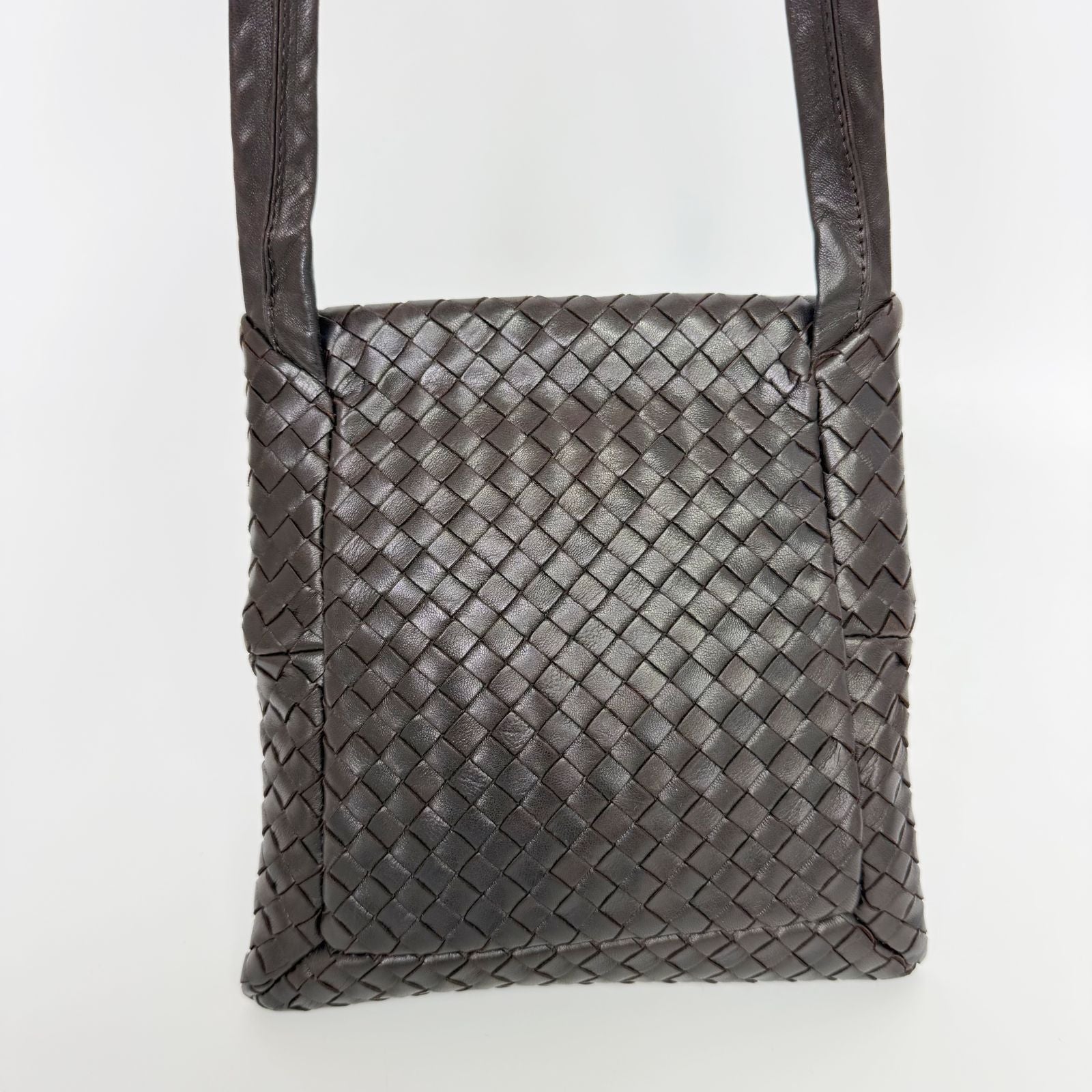 Bottega Veneta Intrecciato Shoulder Bag Leather Dark Brown Vintage — view 4