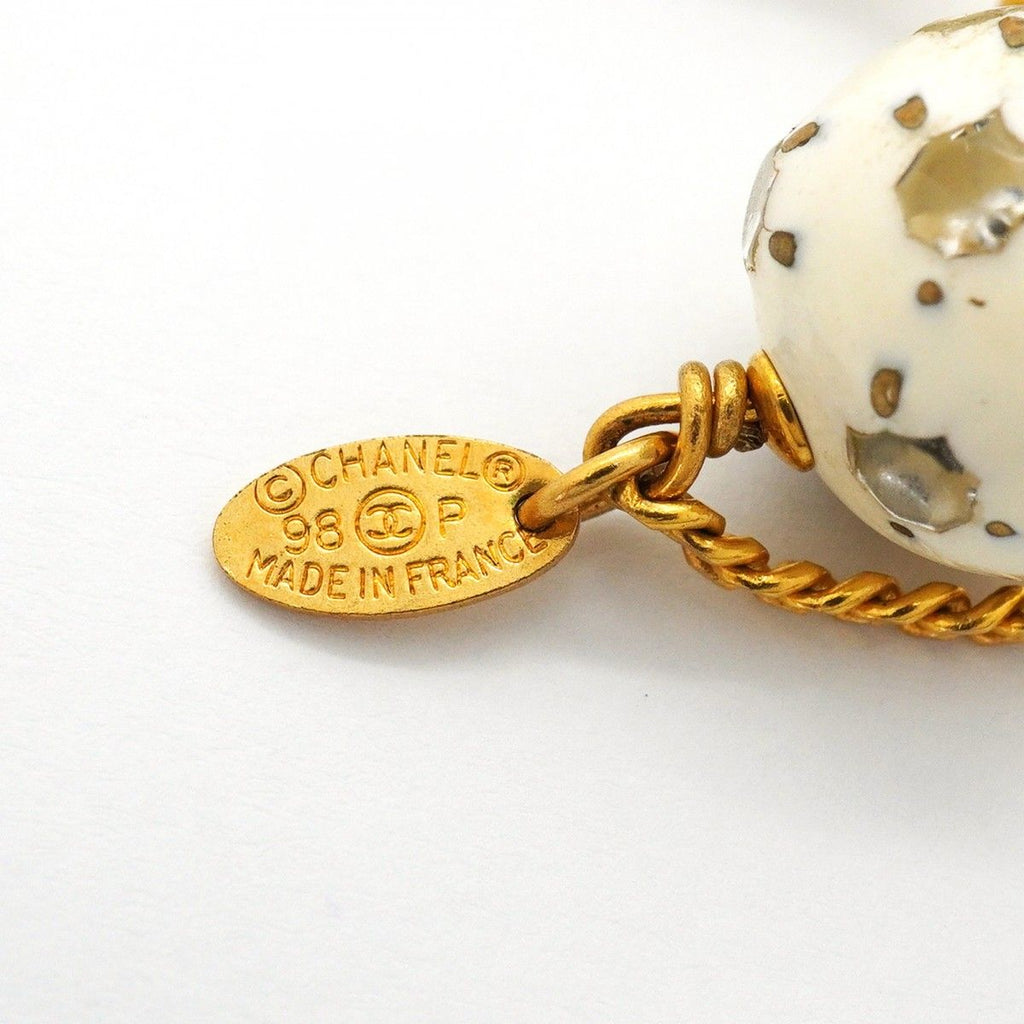 Chanel Necklace Vintage CC Logo Soccer Ball Motif Gold Plated Faux Pearl White — view 4
