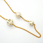 Chanel Necklace Vintage CC Logo Soccer Ball Motif Gold Plated Faux Pearl White — view 2