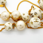 Chanel Necklace Vintage CC Logo Soccer Ball Motif Gold Plated Faux Pearl White — view 6