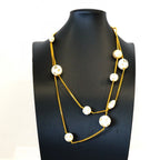 Chanel Necklace Vintage CC Logo Soccer Ball Motif Gold Plated Faux Pearl White — view 5
