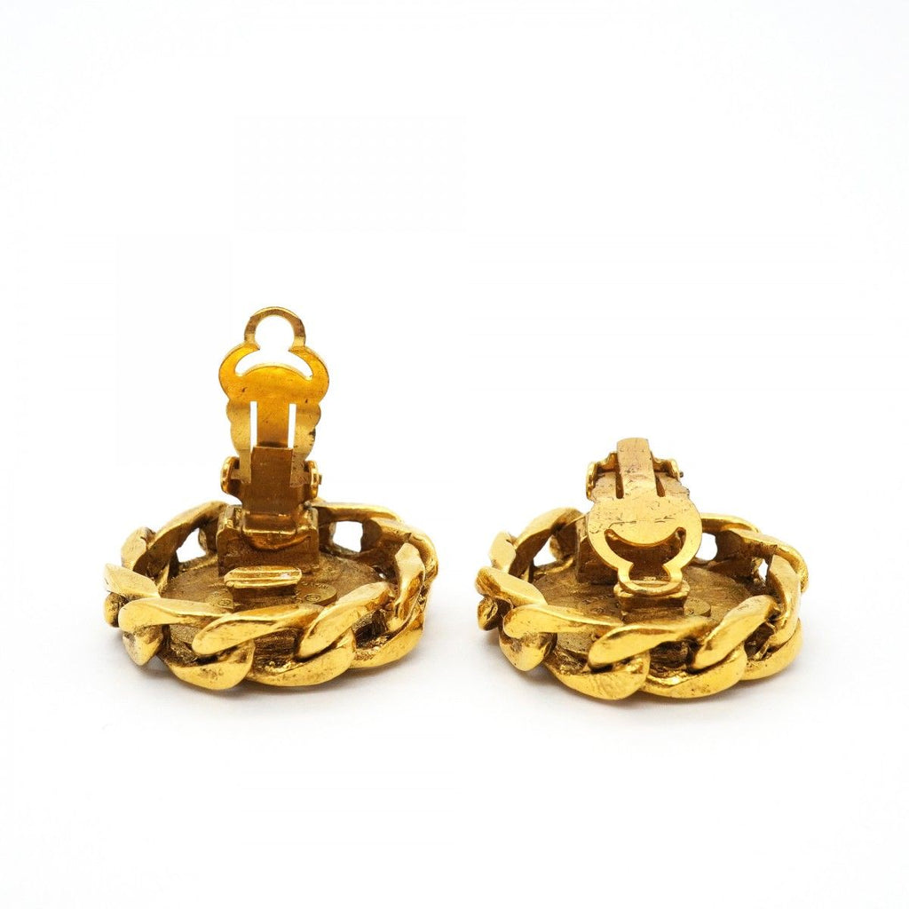 Chanel Earrings Vintage CC Logo Gold Plated Rhinestone — view 3