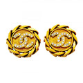 Chanel Earrings Vintage CC Logo Gold Plated Rhinestone
