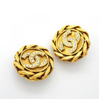 Chanel Earrings Vintage CC Logo Gold Plated Rhinestone — view 2