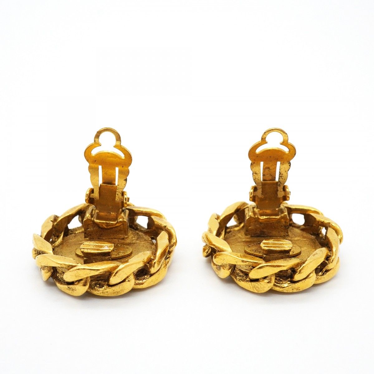Chanel Earrings Vintage CC Logo Gold Plated Rhinestone — view 6