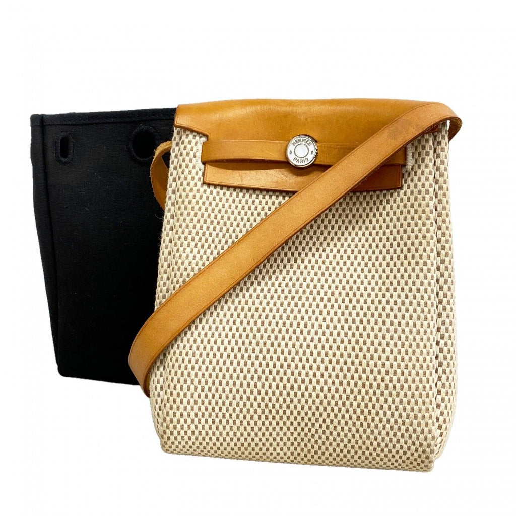 Hermes Shoulder Bag Herbag TPM Toile GM Natural Silver