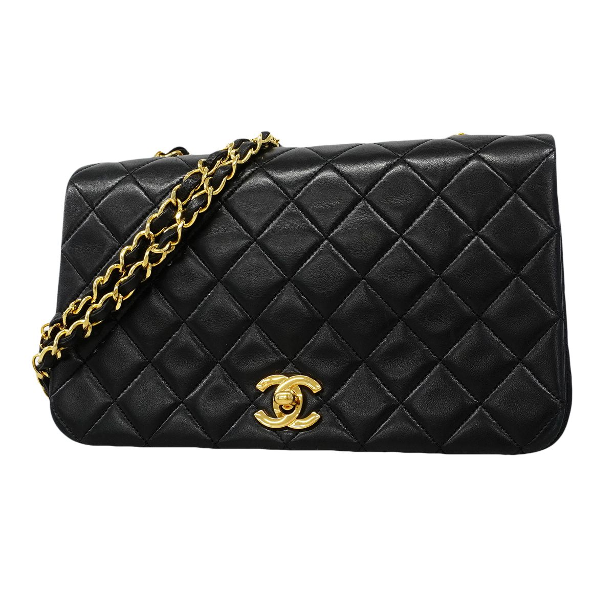 Chanel Shoulder Bag Quilted Lambskin Black Gold