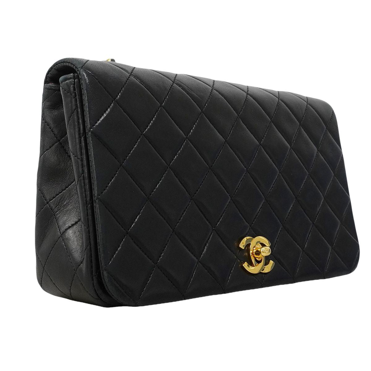 Chanel Shoulder Bag Quilted Lambskin Black Gold — view 2