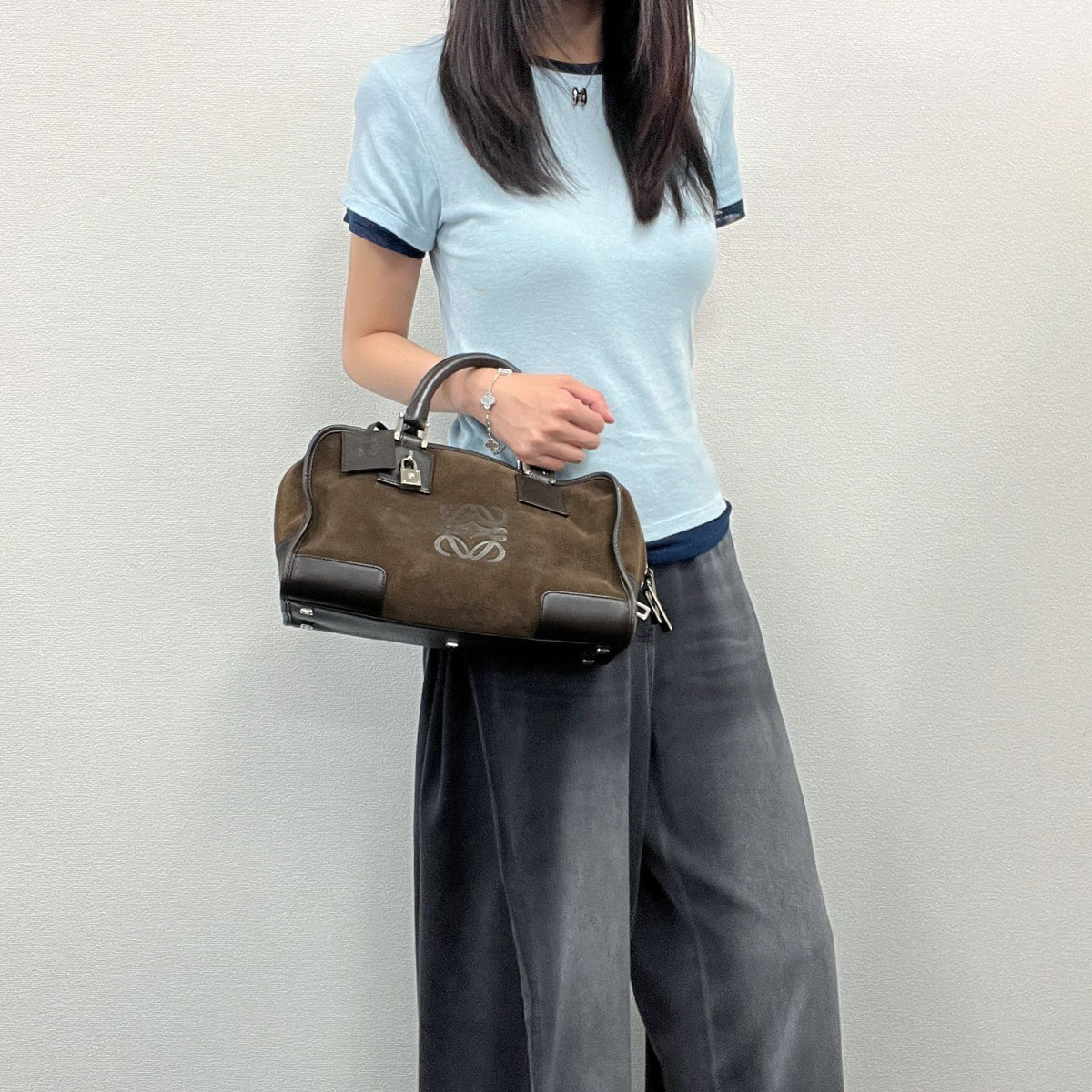Loewe Anagram Amazona 28 Handbag Suede Leather Brown Vintage