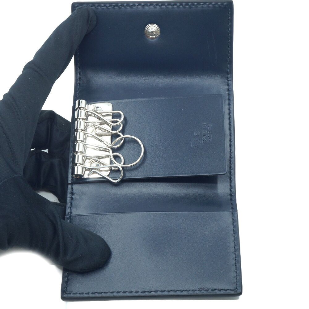Gucci Key Case 6 Navy Leather Silver Key Holder — view 6