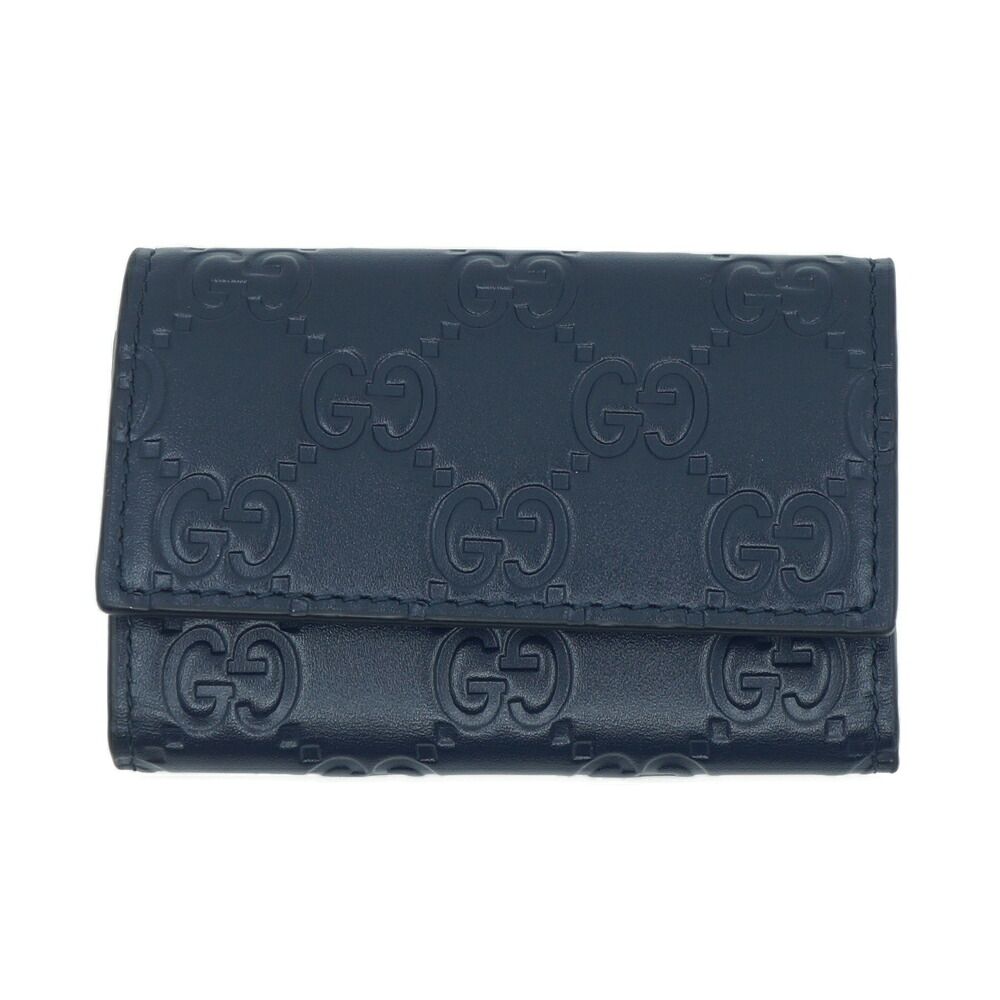 Gucci Key Case 6 Navy Leather Silver Key Holder