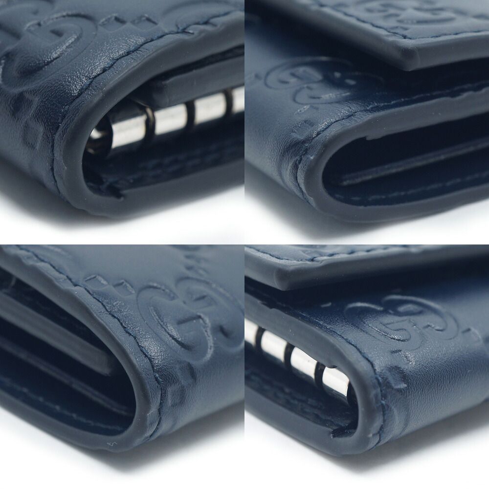 Gucci Key Case 6 Navy Leather Silver Key Holder — view 5