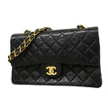 Chanel Shoulder Bag Quilted Lambskin Black Gold
