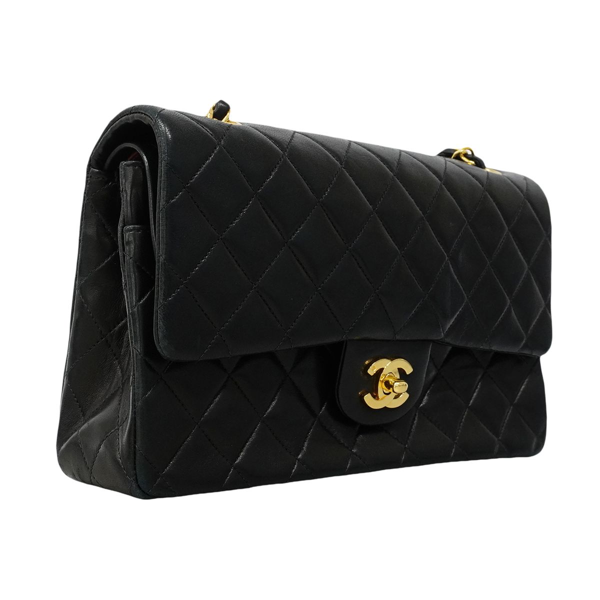 Chanel Shoulder Bag Quilted Lambskin Black Gold — view 2