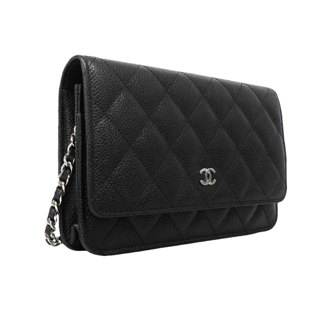 Chanel Shoulder Wallet Quilted Caviar Leather Black Silver — view 2