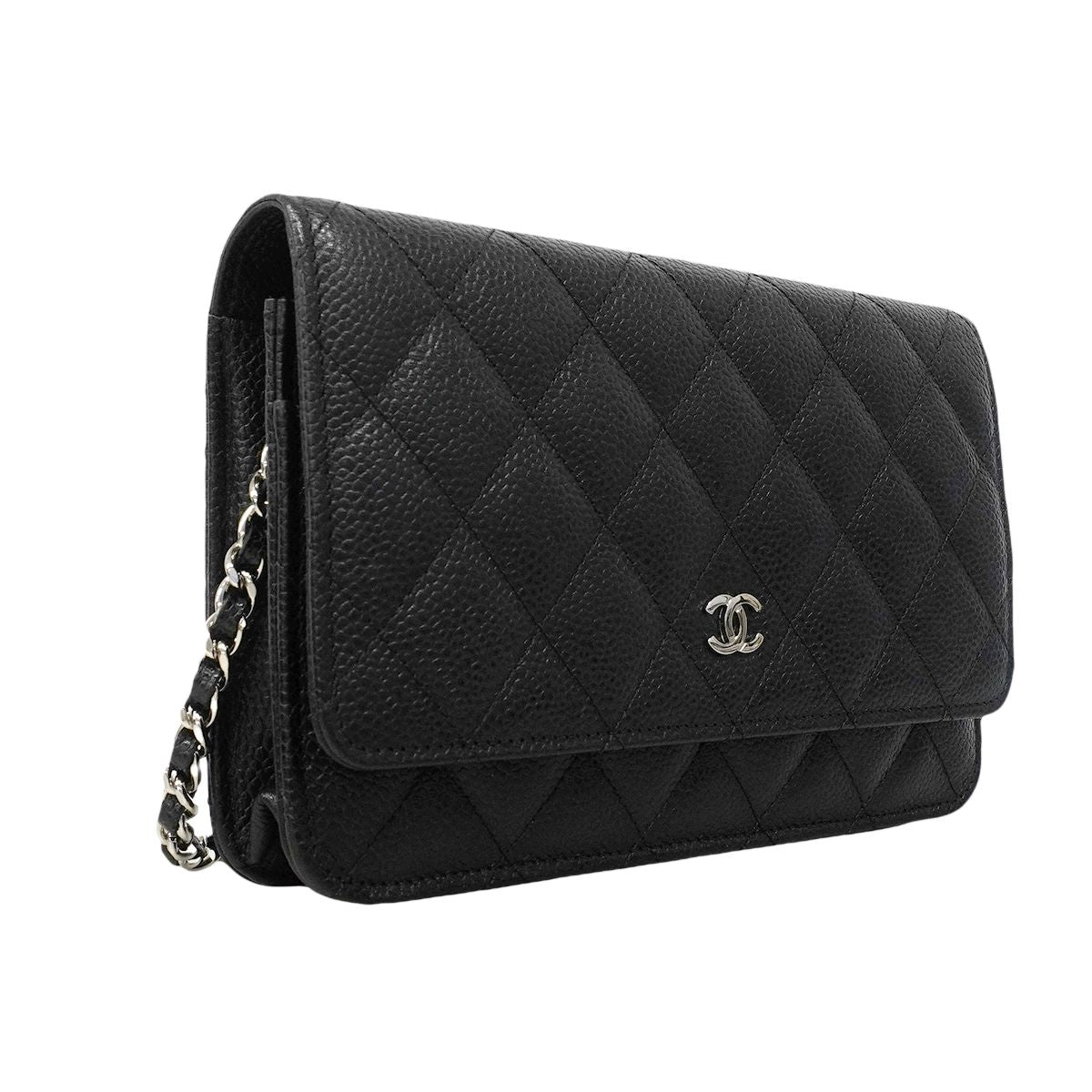 Chanel Shoulder Wallet Quilted Caviar Leather Black Silver — view 2