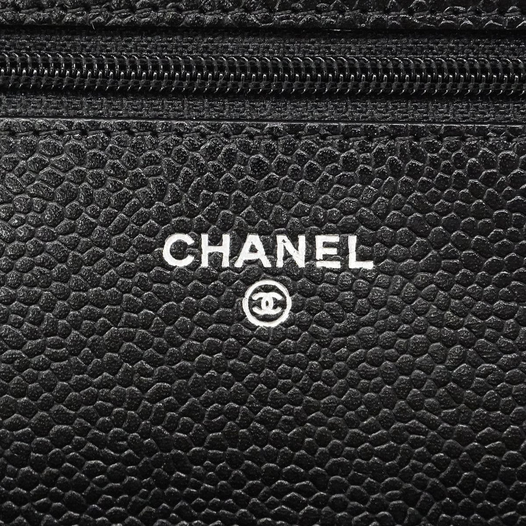 Chanel Shoulder Wallet Quilted Caviar Leather Black Silver — view 5